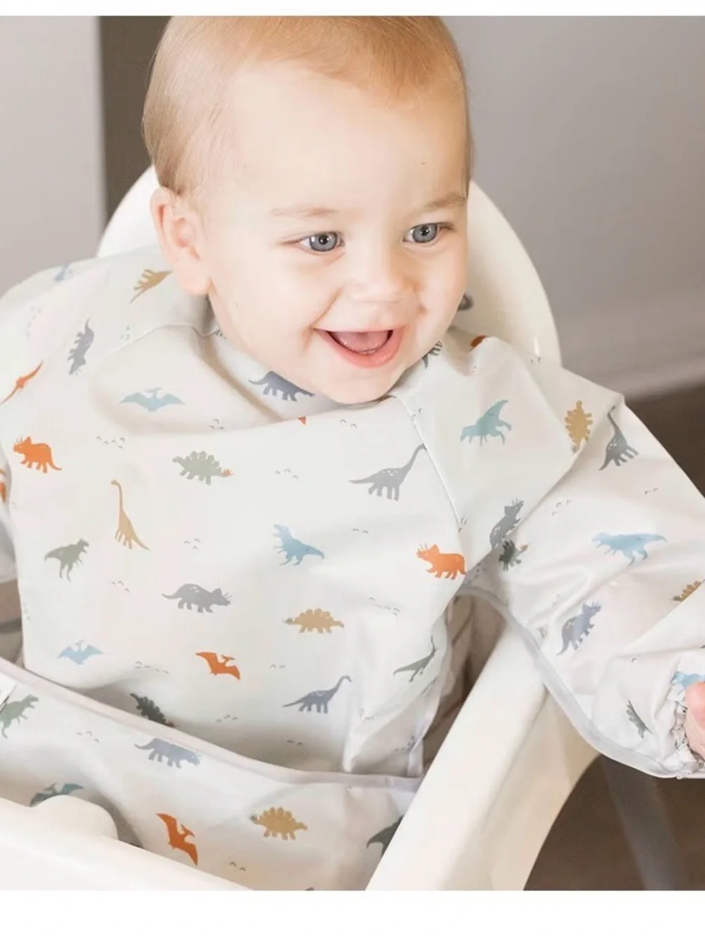 Tiny Twinkle Cream Long-Sleeve Dino Bib. Small.   A2